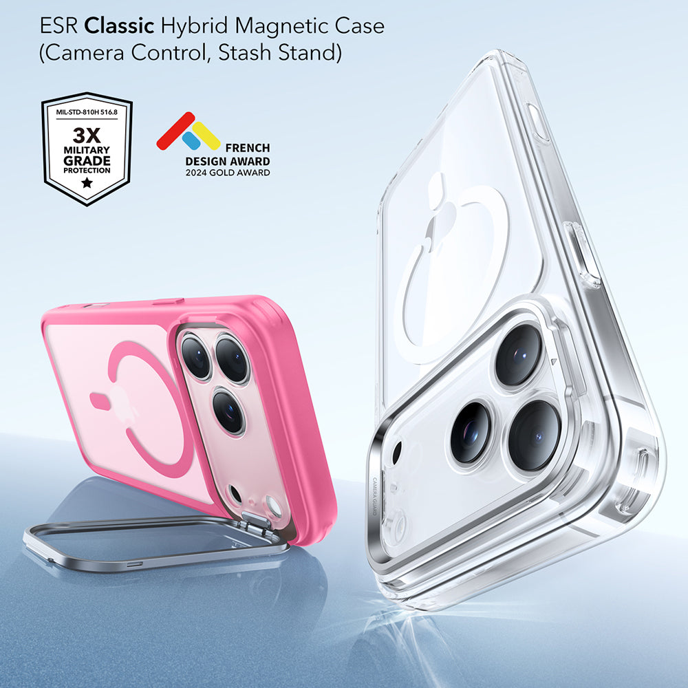 Ovitek MagSafe za Apple iPhone 17 Pro, ESR, Classic Hybrid Kickstand, Satenasto Roza