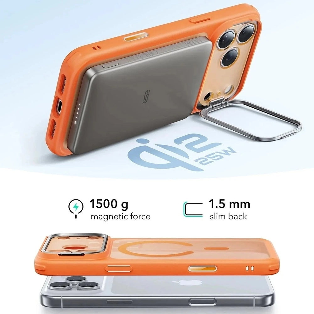 MagSafe Case for Apple iPhone 17 Pro, ESR, Classic Hybrid Kickstand Slide, Satin Orange