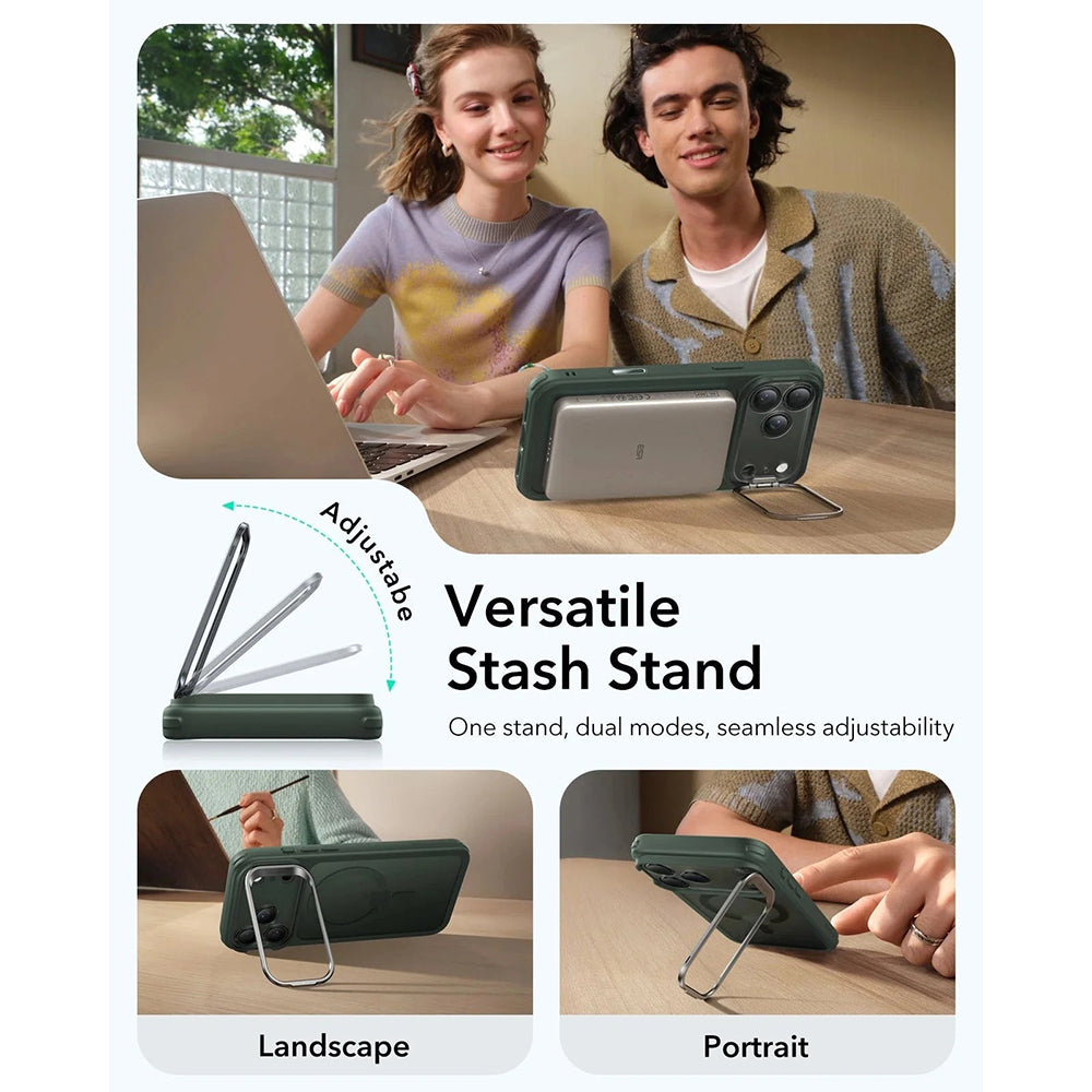 Ovitek MagSafe za Apple iPhone 17 Pro, ESR, Classic Hybrid Kickstand, Satenasto zelen