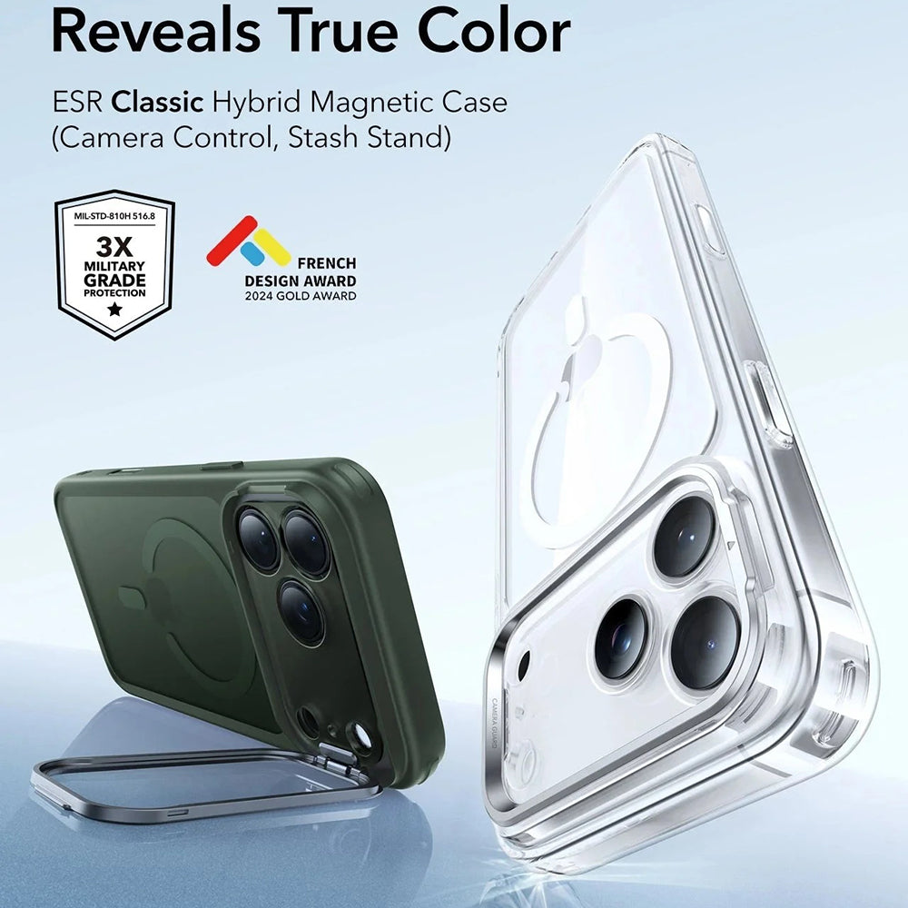 Ovitek MagSafe za Apple iPhone 17 Pro, ESR, Classic Hybrid Kickstand, Satenasto zelen
