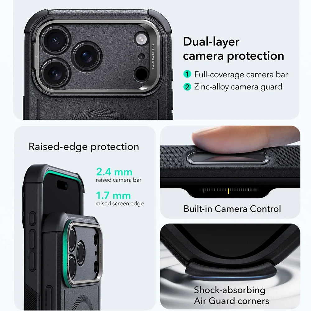 Ovitek MagSafe za Apple iPhone 17 Pro, ESR, Cyber Armor Kickstand, Črn