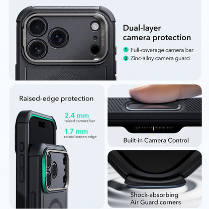 Ovitek MagSafe za Apple iPhone 17 Pro, ESR, Cyber Armor Kickstand, Črn