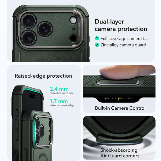 Ovitek MagSafe za Apple iPhone 17 Pro, ESR, Cyber Armor Kickstand, Zelen