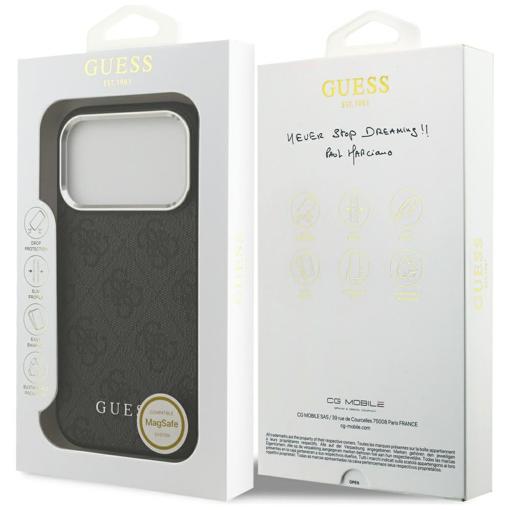 MagSafe ovitek za Apple iPhone 17 Pro, Guess, 4G Classic Logo, črn