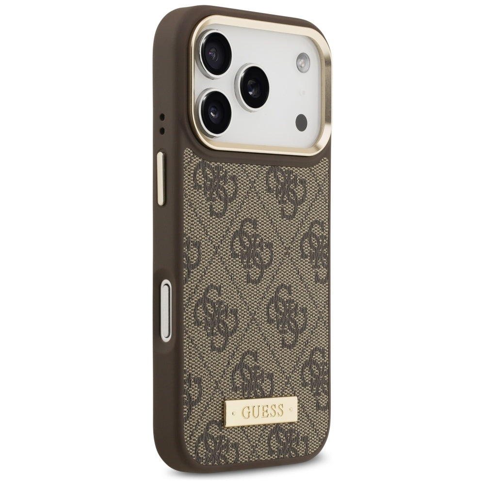 Ovitek MagSafe za Apple iPhone 17 Pro, Guess, 4G Logo Plate, rjava