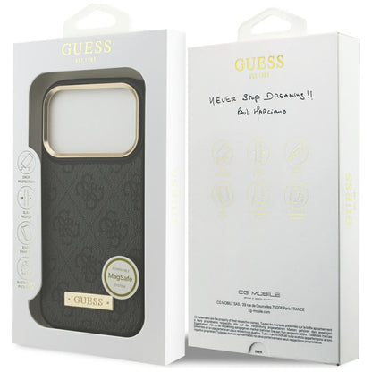 MagSafe ovitek za Apple iPhone 17 Pro, Guess, 4G Logo Plate, črn