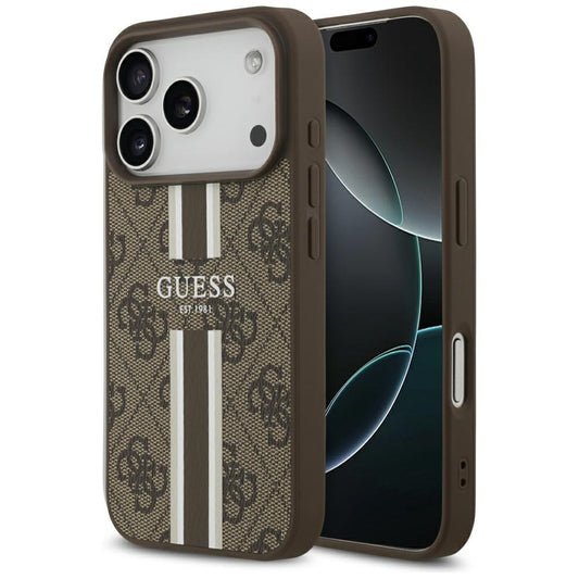MagSafe ovitek za Apple iPhone 17 Pro, Guess, 4G Printed Stripes, rjava