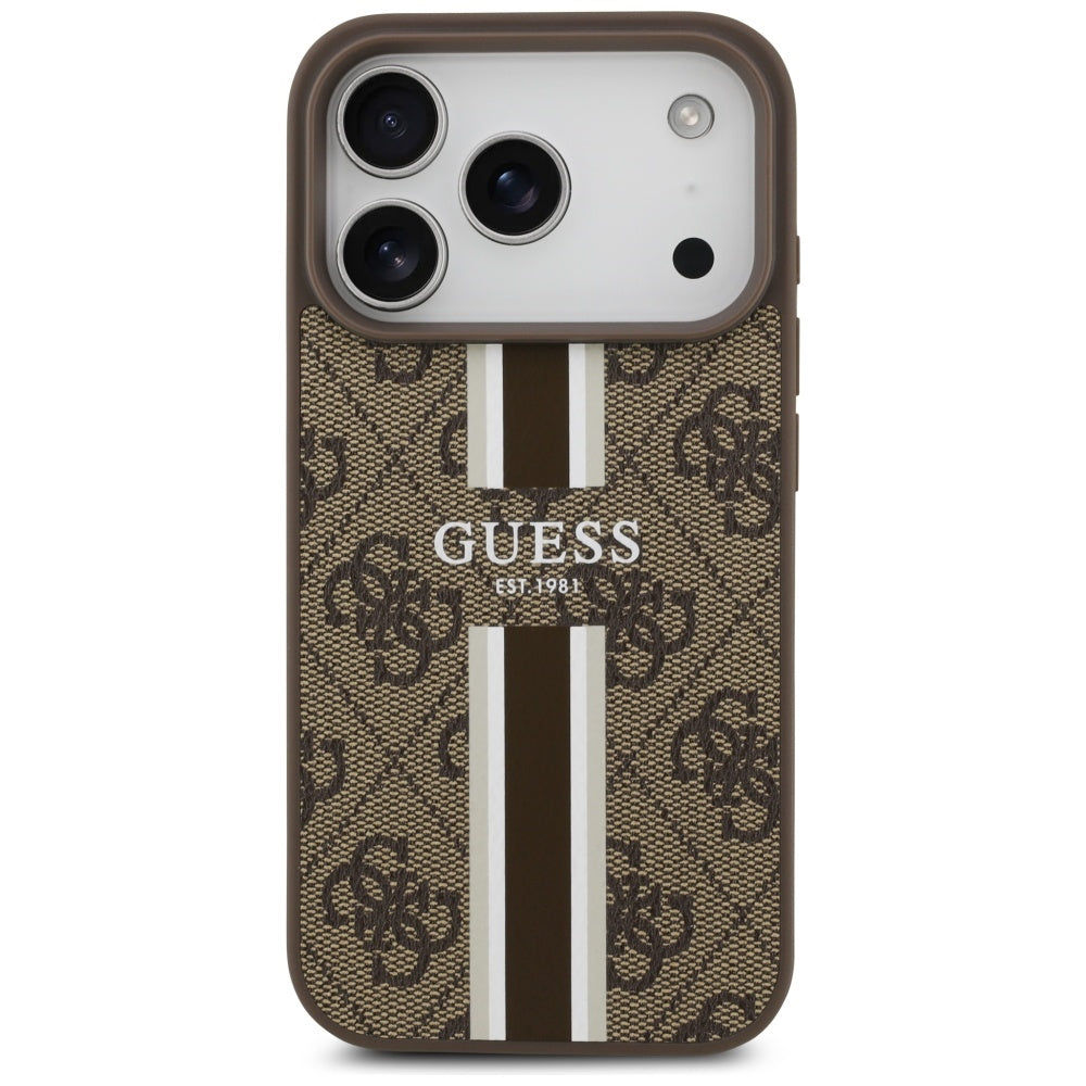 MagSafe ovitek za Apple iPhone 17 Pro, Guess, 4G Printed Stripes, rjava