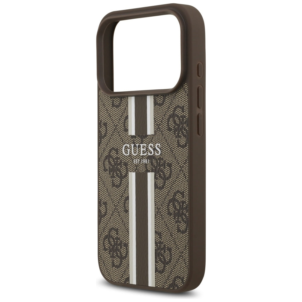 MagSafe ovitek za Apple iPhone 17 Pro, Guess, 4G Printed Stripes, rjava
