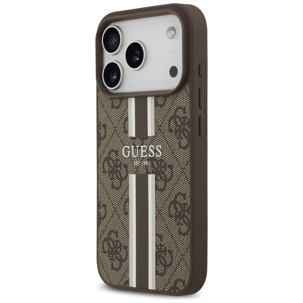 MagSafe ovitek za Apple iPhone 17 Pro, Guess, 4G Printed Stripes, rjava