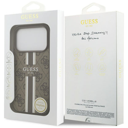 MagSafe ovitek za Apple iPhone 17 Pro, Guess, 4G Printed Stripes, rjava