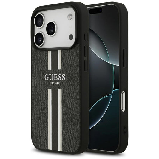 MagSafe ovitek za Apple iPhone 17 Pro, Guess, 4G Printed Stripes, črn
