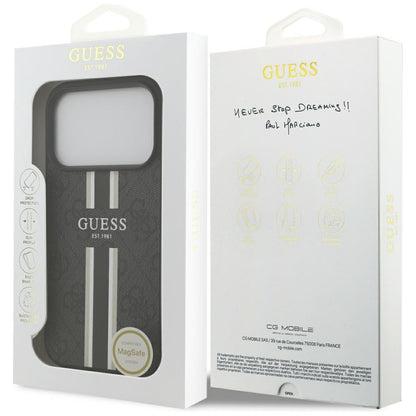 MagSafe ovitek za Apple iPhone 17 Pro, Guess, 4G Printed Stripes, črn