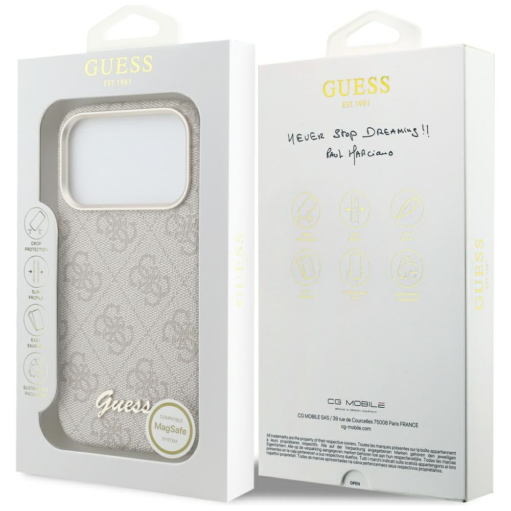 Ovitek MagSafe za Apple iPhone 17 Pro, Guess, 4G Script Logo, Roza