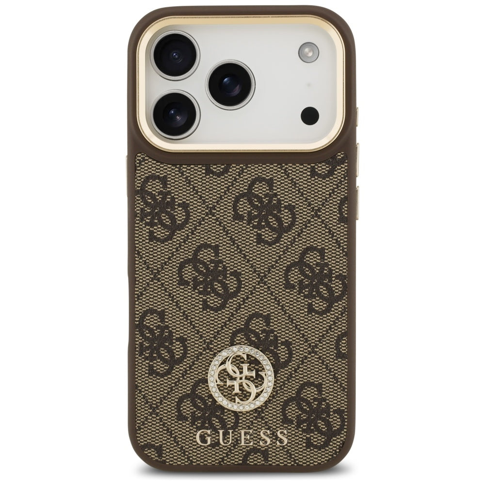 MagSafe ovitek za Apple iPhone 17 Pro, Guess, 4G Strass Logo, rjava