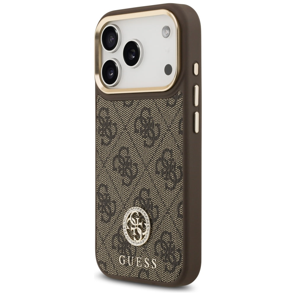 MagSafe ovitek za Apple iPhone 17 Pro, Guess, 4G Strass Logo, rjava