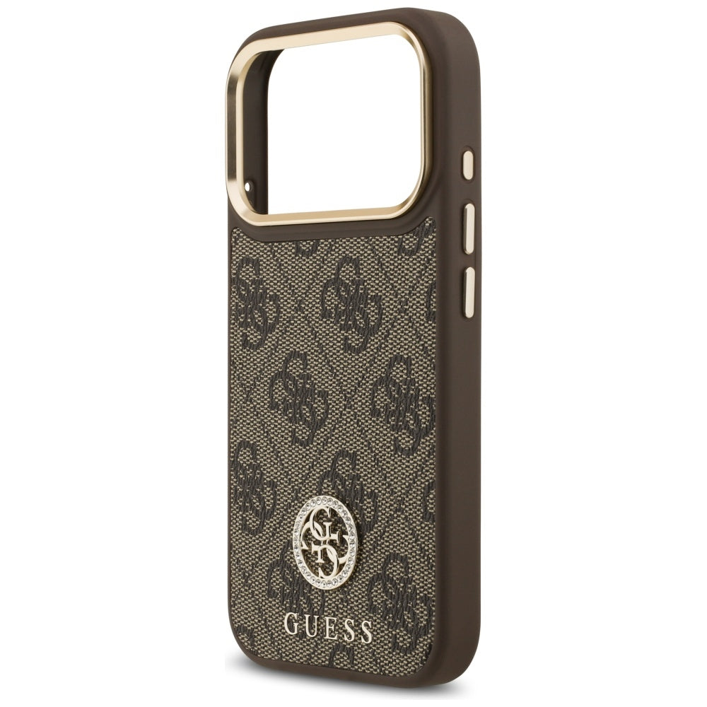 MagSafe ovitek za Apple iPhone 17 Pro, Guess, 4G Strass Logo, rjava