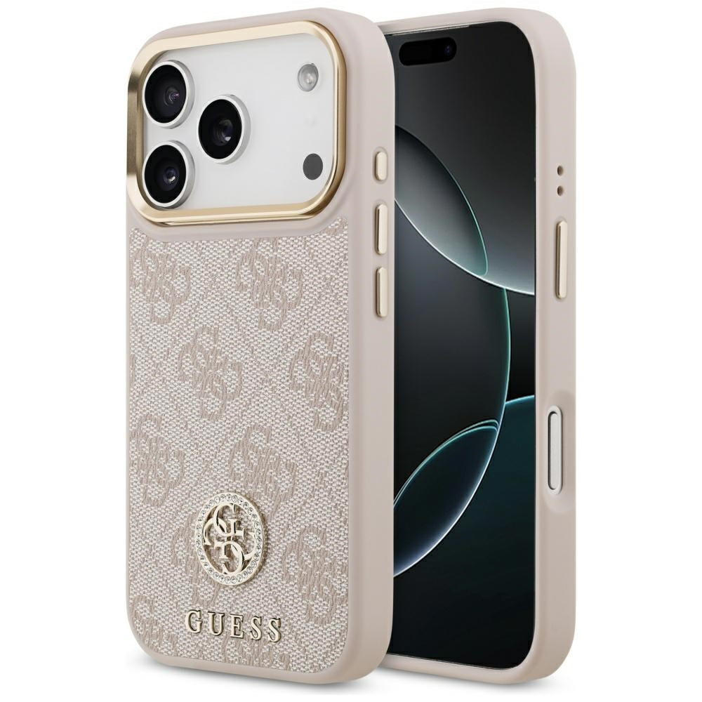 MagSafe ovitek za Apple iPhone 17 Pro, Guess, 4G Strass Logo, Roza