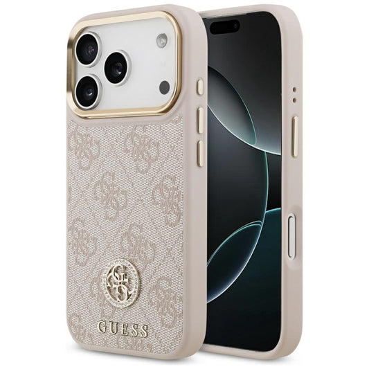 MagSafe ovitek za Apple iPhone 17 Pro, Guess, 4G Strass Logo, Roza