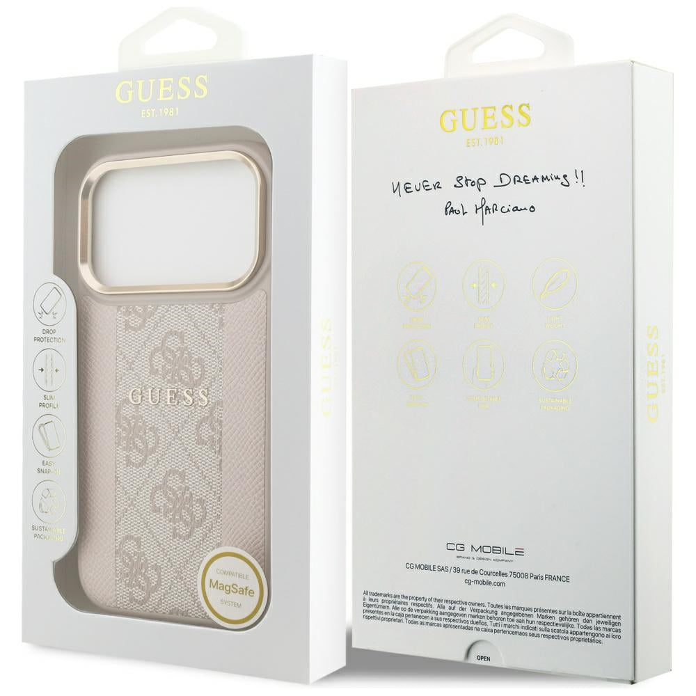 MagSafe ovitek za Apple iPhone 17 Pro, Guess, 4G Stripe, Roza