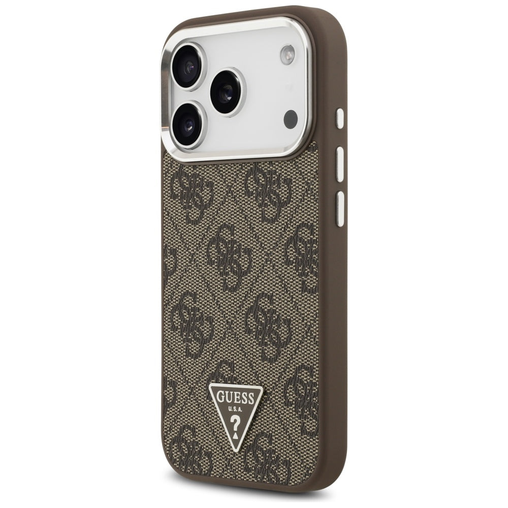 MagSafe ovitek za Apple iPhone 17 Pro, Guess, 4G Triangle Logo, Srebrno rjava