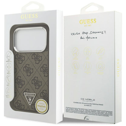 MagSafe ovitek za Apple iPhone 17 Pro, Guess, 4G Triangle Logo, Srebrno rjava