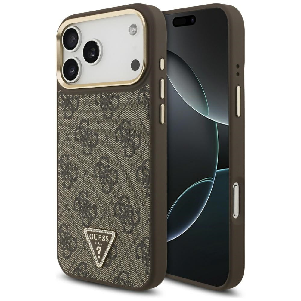 MagSafe ovitek za Apple iPhone 17 Pro, Guess, 4G Triangle Logo, Zlato rjava