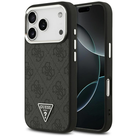 MagSafe ovitek za Apple iPhone 17 Pro, Guess, 4G Triangle Logo, Črno Srebrn
