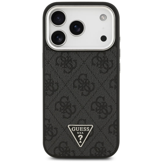 MagSafe ovitek za Apple iPhone 17 Pro, Guess, 4G Triangle Logo, Črno Srebrn