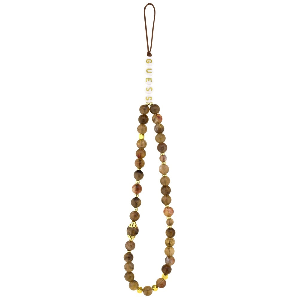 MagSafe ovitek za Apple iPhone 17 Pro, Guess, 4G Triangle Logo with Pearl Strap, rjava