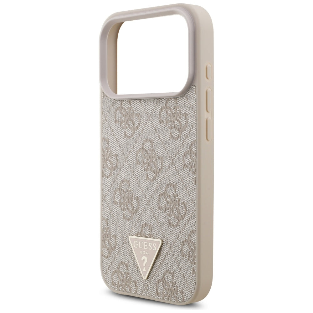 MagSafe ovitek za Apple iPhone 17 Pro, Guess, 4G Triangle Logo with Pearl Strap, Roza