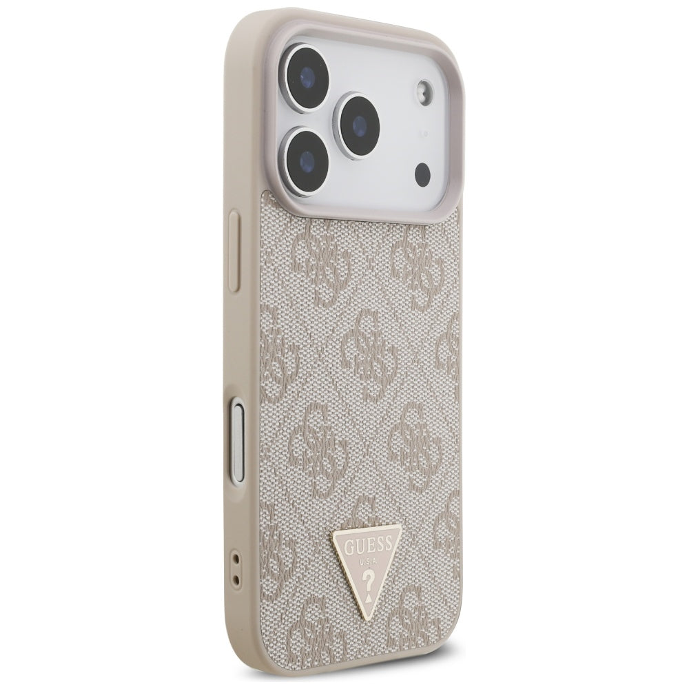 MagSafe ovitek za Apple iPhone 17 Pro, Guess, 4G Triangle Logo with Pearl Strap, Roza