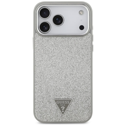 Ovitek MagSafe za Apple iPhone 17 Pro, Guess, Glitter Triangle Logo, Srebrn