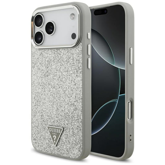 Ovitek MagSafe za Apple iPhone 17 Pro, Guess, Glitter Triangle Logo, Srebrn