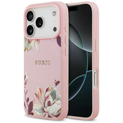 Ovitek MagSafe za Apple iPhone 17 Pro, Guess, Grained Flowers, Roza