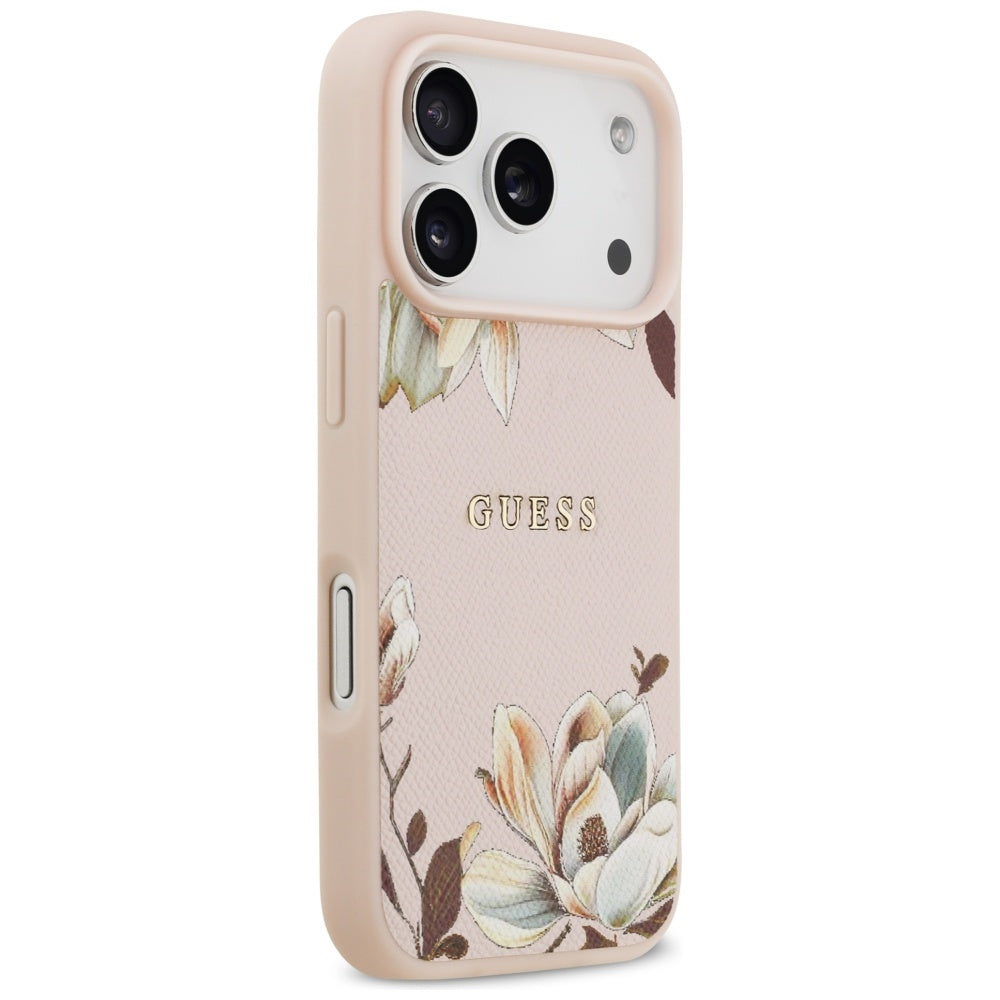 Ovitek MagSafe za Apple iPhone 17 Pro, Guess, Grained Flowers, Roza