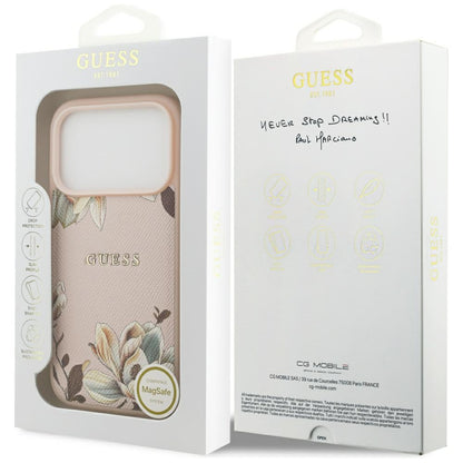 Ovitek MagSafe za Apple iPhone 17 Pro, Guess, Grained Flowers, Roza