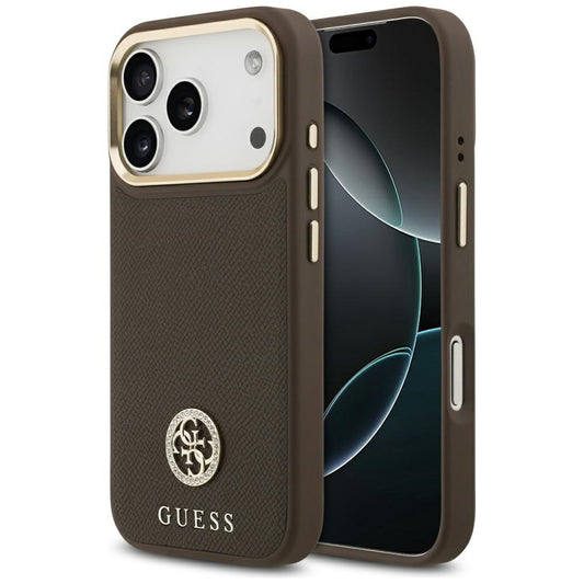 Ovitek MagSafe za Apple iPhone 17 Pro, Guess, Grained Strass Logo, Rjava