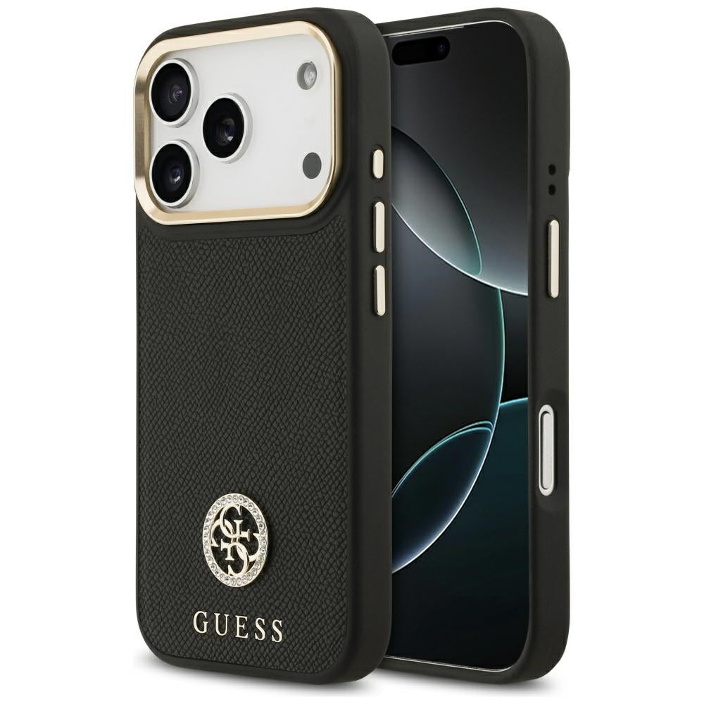 Ovitek MagSafe za Apple iPhone 17 Pro, Guess, Grained Strass Logo, Črn