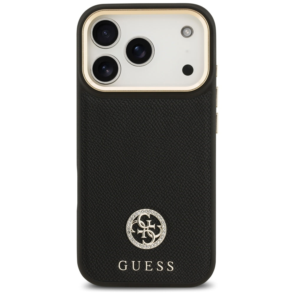 Ovitek MagSafe za Apple iPhone 17 Pro, Guess, Grained Strass Logo, Črn