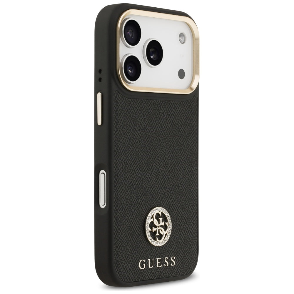 Ovitek MagSafe za Apple iPhone 17 Pro, Guess, Grained Strass Logo, Črn
