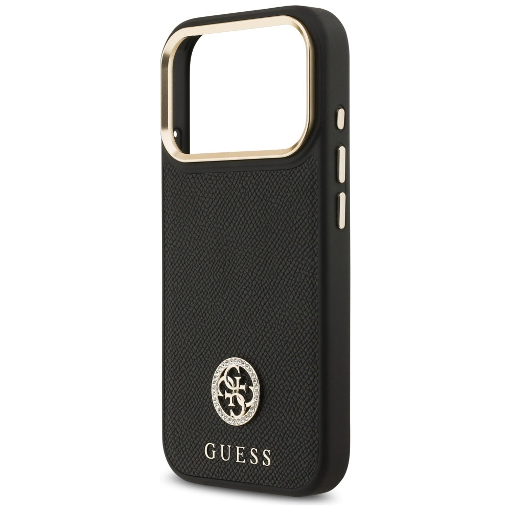 Ovitek MagSafe za Apple iPhone 17 Pro, Guess, Grained Strass Logo, Črn