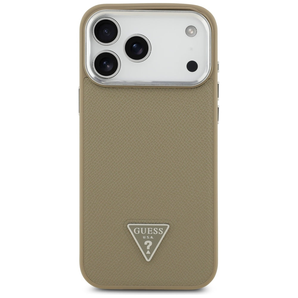 Ovitek MagSafe za Apple iPhone 17 Pro, Guess, Grained Triangle Logo, Rjava