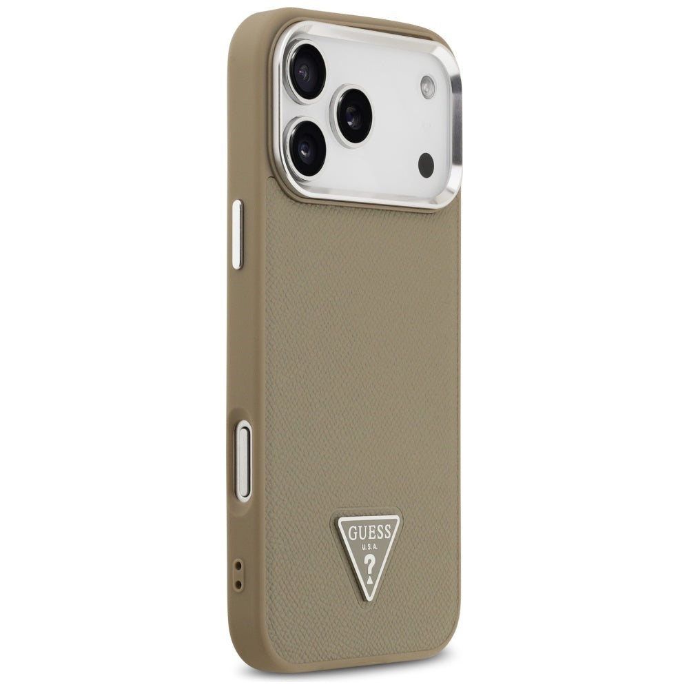 Ovitek MagSafe za Apple iPhone 17 Pro, Guess, Grained Triangle Logo, Rjava