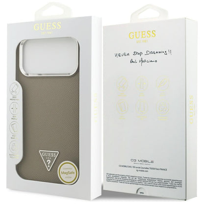 Ovitek MagSafe za Apple iPhone 17 Pro, Guess, Grained Triangle Logo, Rjava