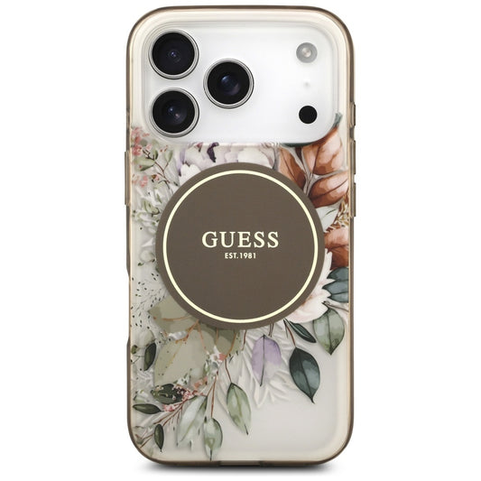 Ovitek MagSafe za Apple iPhone 17 Pro, Guess, IML Flower and Tonal Circle, Rjava