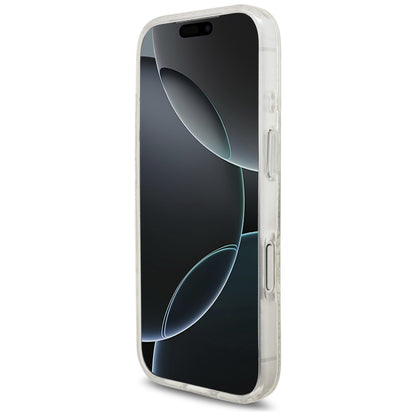 MagSafe ovitek za Apple iPhone 17 Pro, Guess, IML Flowers Allover Electroplated with Pearl Strap, Bela