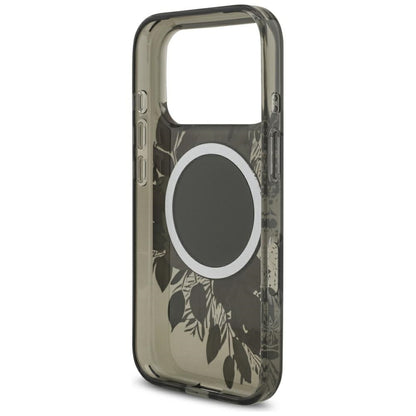 Ovitek MagSafe za Apple iPhone 17 Pro, Guess, IML Flowers with Pearl Strap, črn