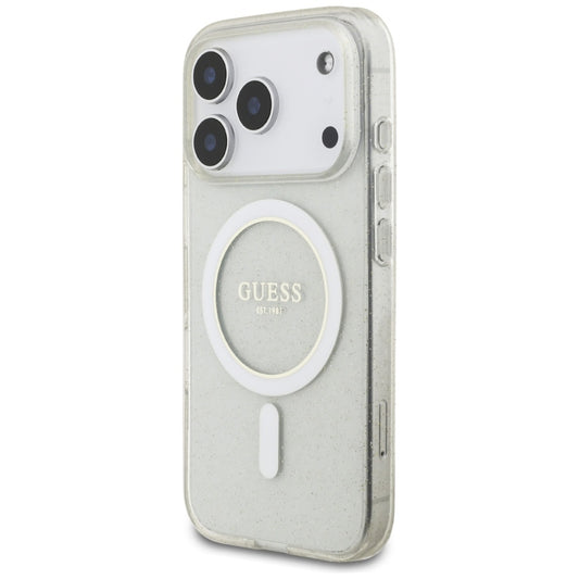 Ovitek MagSafe za Apple iPhone 17 Pro, Guess, IML Glitter with Pearl Strap, Prozoren