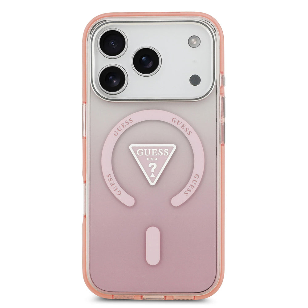 Ovitek MagSafe za Apple iPhone 17 Pro, Guess, IML Gradient Triangle Logo, Roza